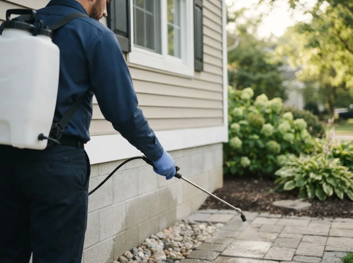 Pest control technician inspecting a home in Beale Afb, CA